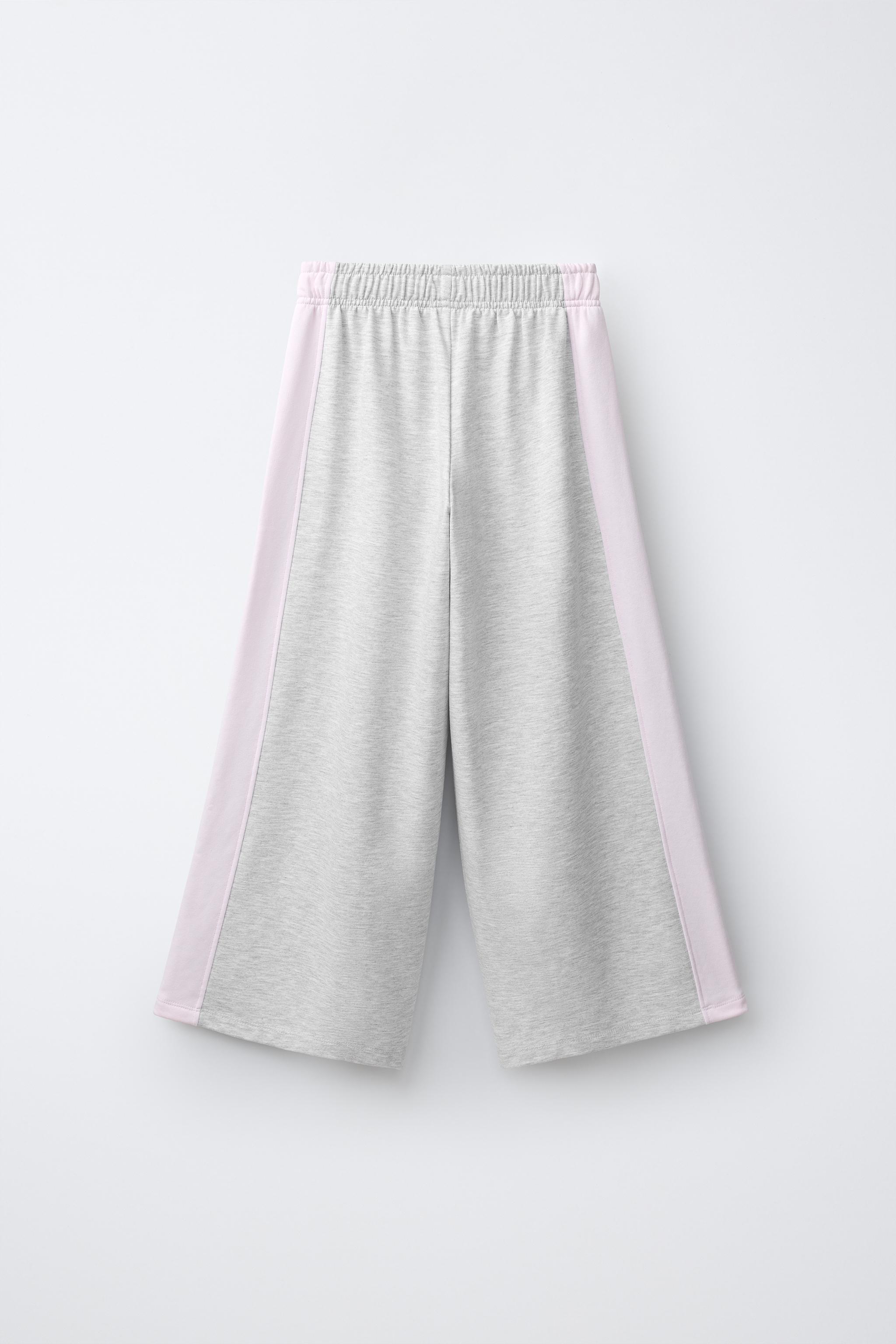 WIDE-LEG FLEECE PANTS WITH PATCH — Gray marl
