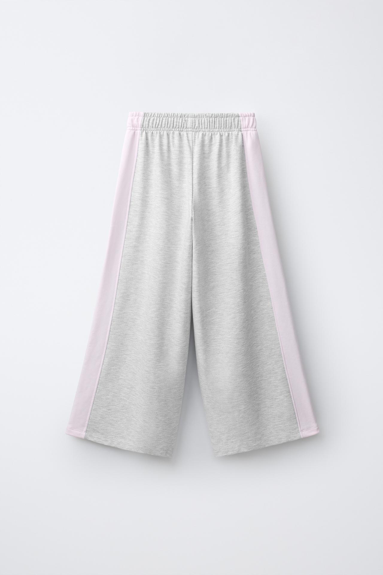 WIDE-LEG FLEECE PANTS WITH PATCH — Gray marl