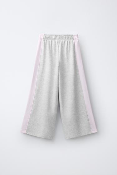 WIDE-LEG FLEECE PANTS WITH PATCH — Gray marl 2