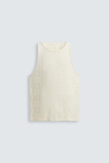 CAMISETA TANK CALADOS - Blanco roto de Zara