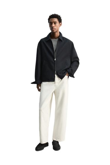 WOOL ZIP-UP OVERSHIRT - Navy blue by Zara