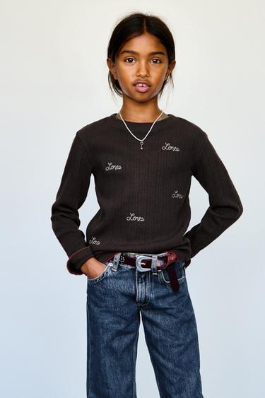 CAMISETA RIB BORDADOS - Marrón de Zara