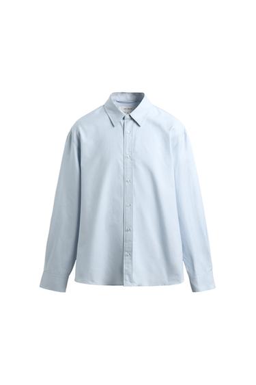 REGULAR FIT COTTON-SILK SHIRT - Sky blue by Zara