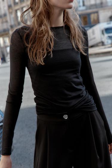 Zara DOUBLE SOFT T-SHIRT - Black