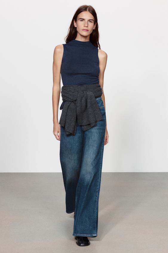 Zara RUCHED MOCK NECK T-SHIRT - Navy blue - Image 0