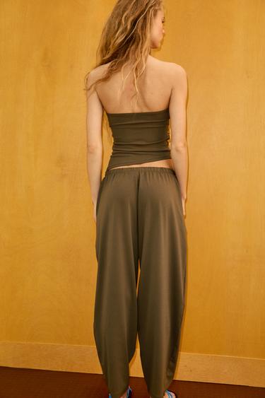 TOP BANDEAU DRAPÉ TEXTURÉ - Kaki de Zara - Image 3