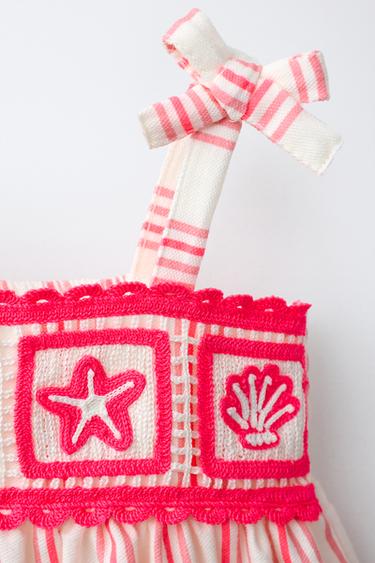 EMBROIDERED STRIPED DRESS - Fuchsia by Zara - Image 2