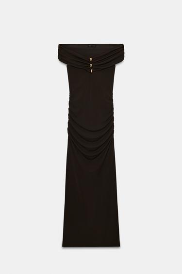 Zara LONG DRAPED DRESS - Dark khaki