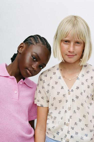 Zara FLORAL KNIT TOP - Oyster-white