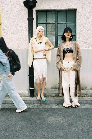 Zara ZW 系列提花方巾外套 - 淺桃紅色