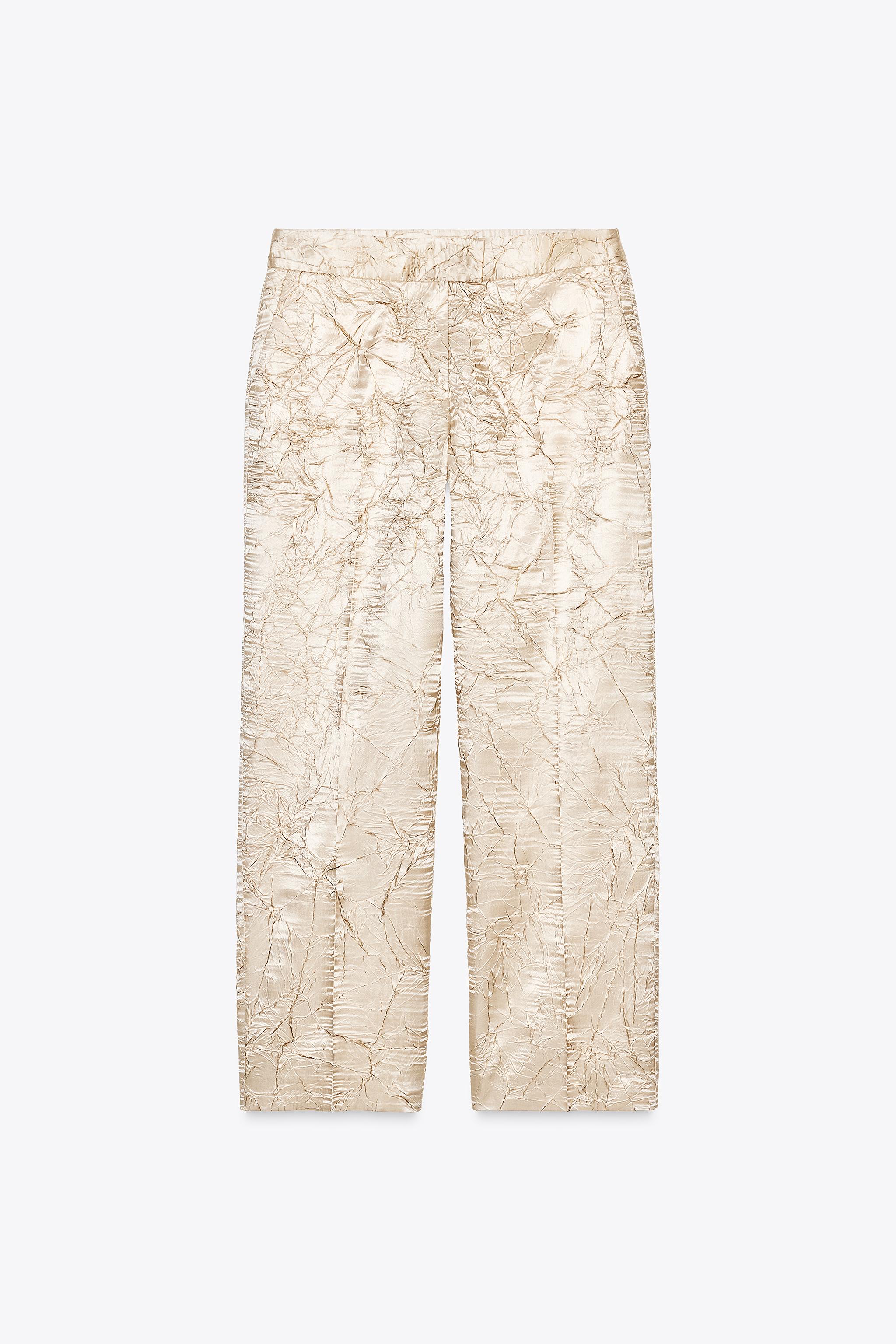 ZARA サテン風リンクル加工パンツ 3177/900 サテン風リンクル加工パンツ - ゴールド | ZARA Japan / 日本
