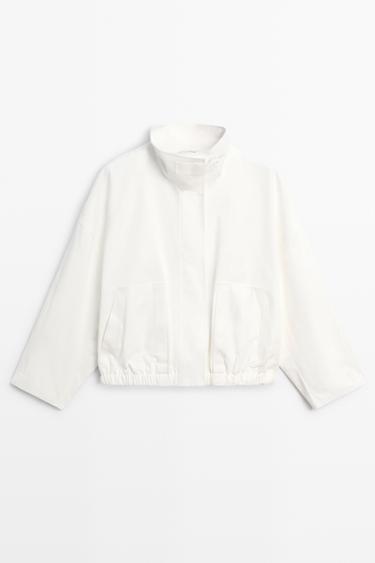 Zara 100% Cotton Bomber Jacket - White - Image 0