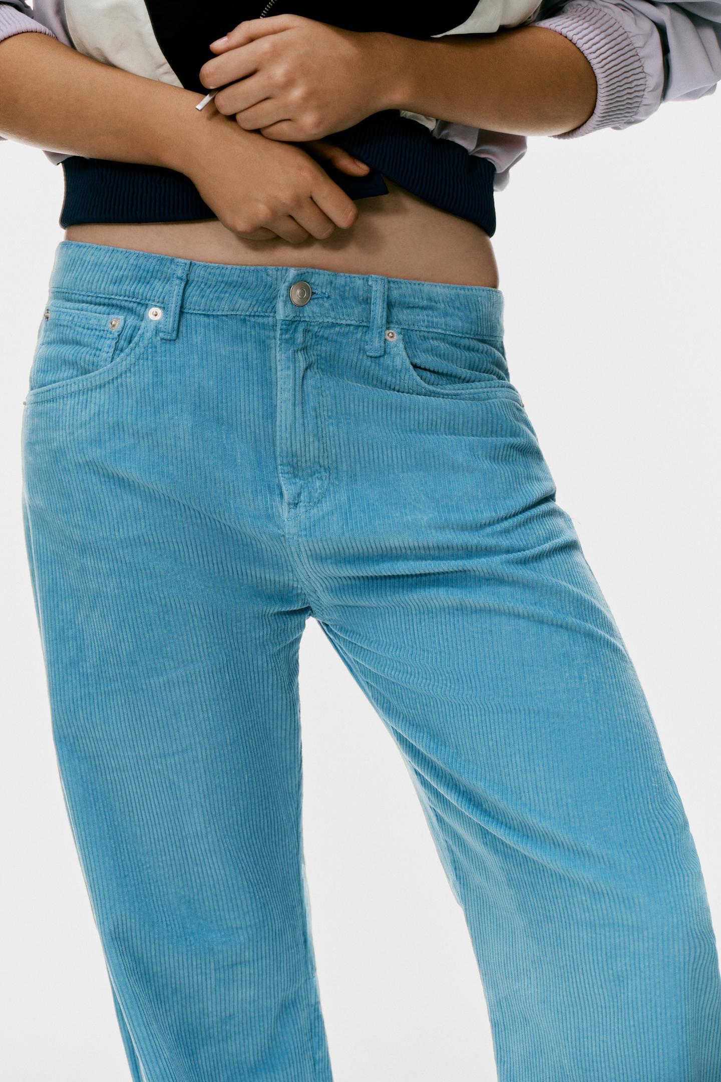Женские брюки Zara Corduroy Boyfriend, цвет: Светлый синий — фото 4