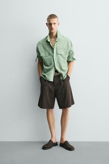 CAMICIA RELAXED FIT A RIGHE - Verde turchese di Zara
