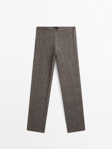 Pantalón jaspeado 100% lino - Negro oro de Zara