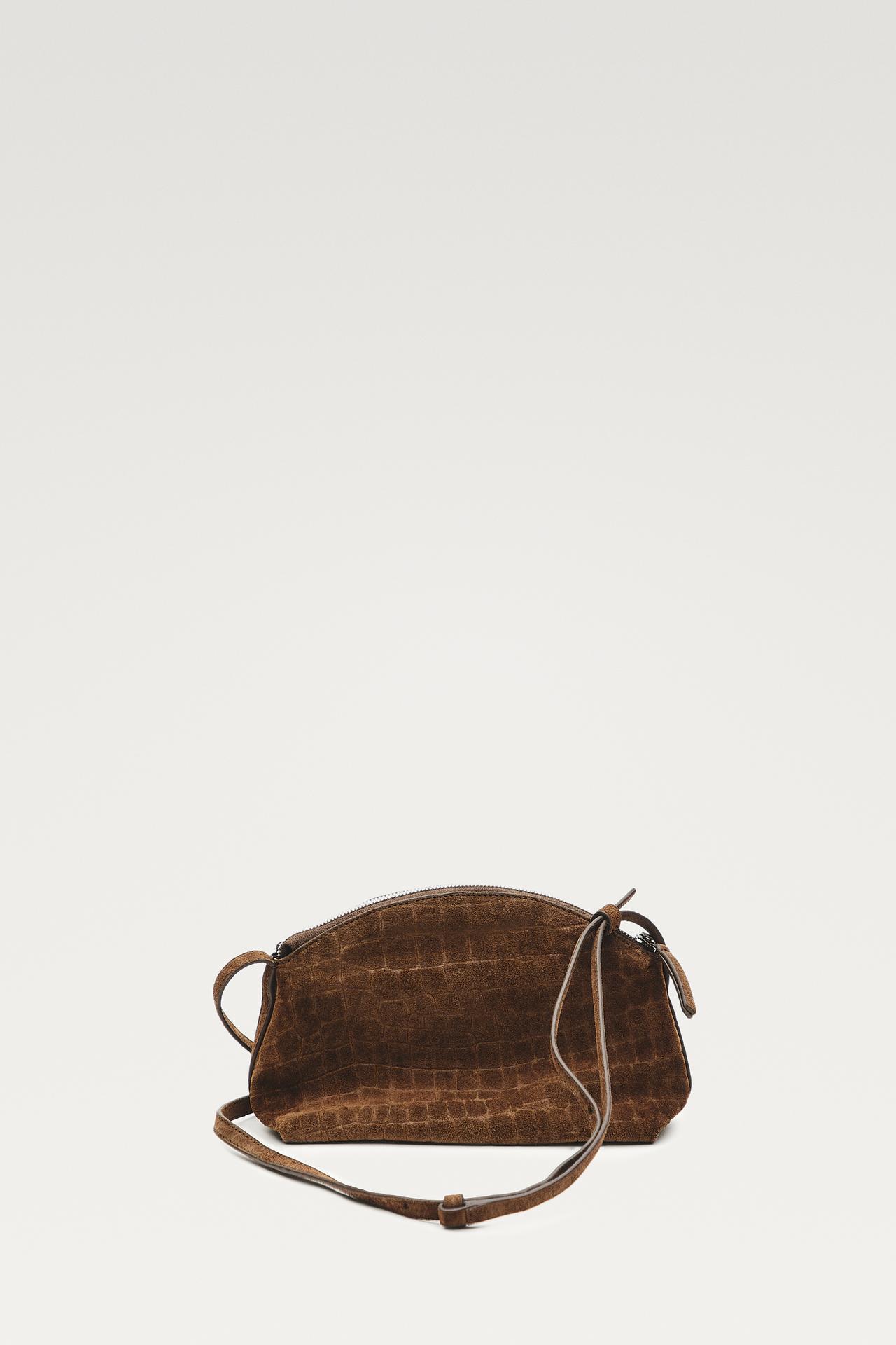 Split suede leather crossbody bag — Khaki