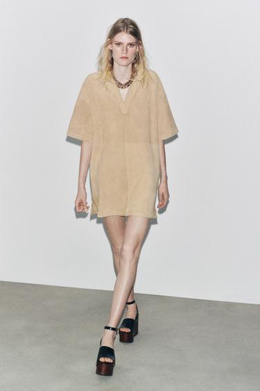 فستان من جلد سويدي ZW COLLECTION LIMITED EDITION - بيج by Zara