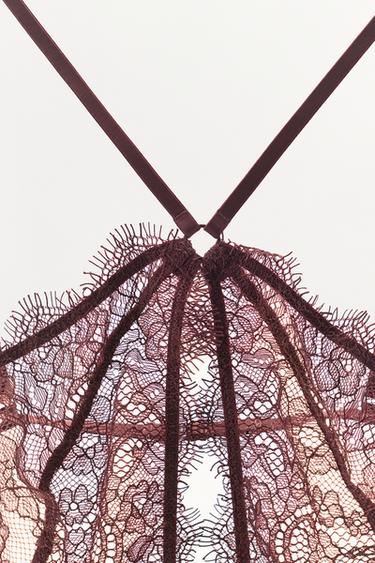 LACE HALTER BODYSUIT - Burgundy by Zara - Image 4