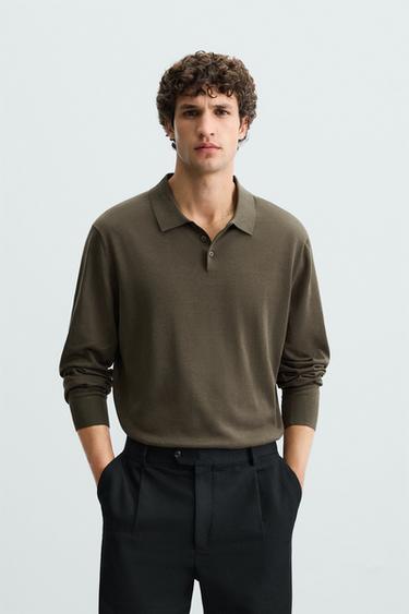 POLO DE MALHA EM ALGODÃO – SEDA - Verde-musgo da Zara