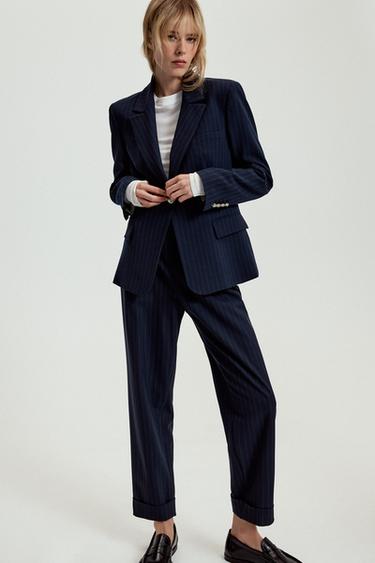 Zara PINSTRIPE PANTS - Navy blue