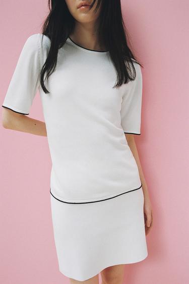 KNIT TOP WITH CONTRAST TRIMS - White / Navy by Zara