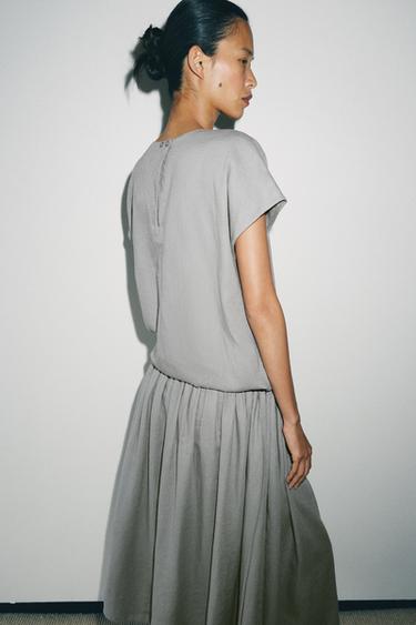 ROBE MI-LONGUE EN LIN ZW COLLECTION - Gris de Zara - Image 2
