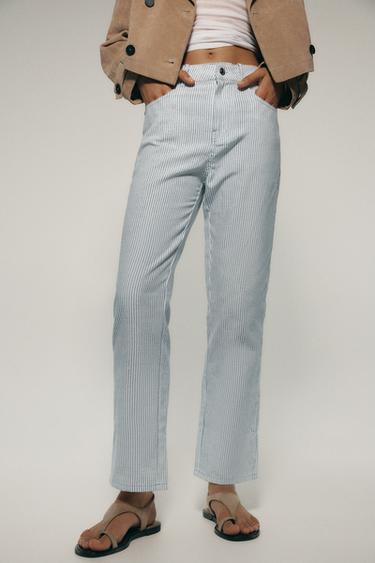 PANTALÓN RECTO ESTAMPADO RAYAS - Azul / Blanco de Zara