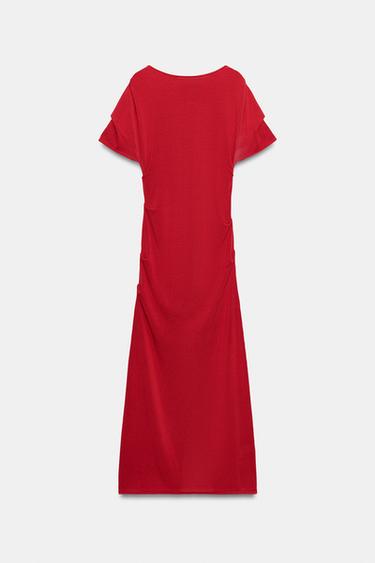 ROBE MI-LONGUE DRAPÉE EN MAILLE - Rouge de Zara
