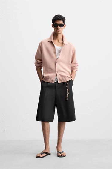 CARDIGAN STRUCTURÉ EN MÉLANGE DE COTON - Rose poudré de Zara - Image 1