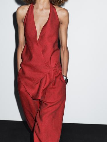 Zara Linen halter top with low-cut back - Dark red