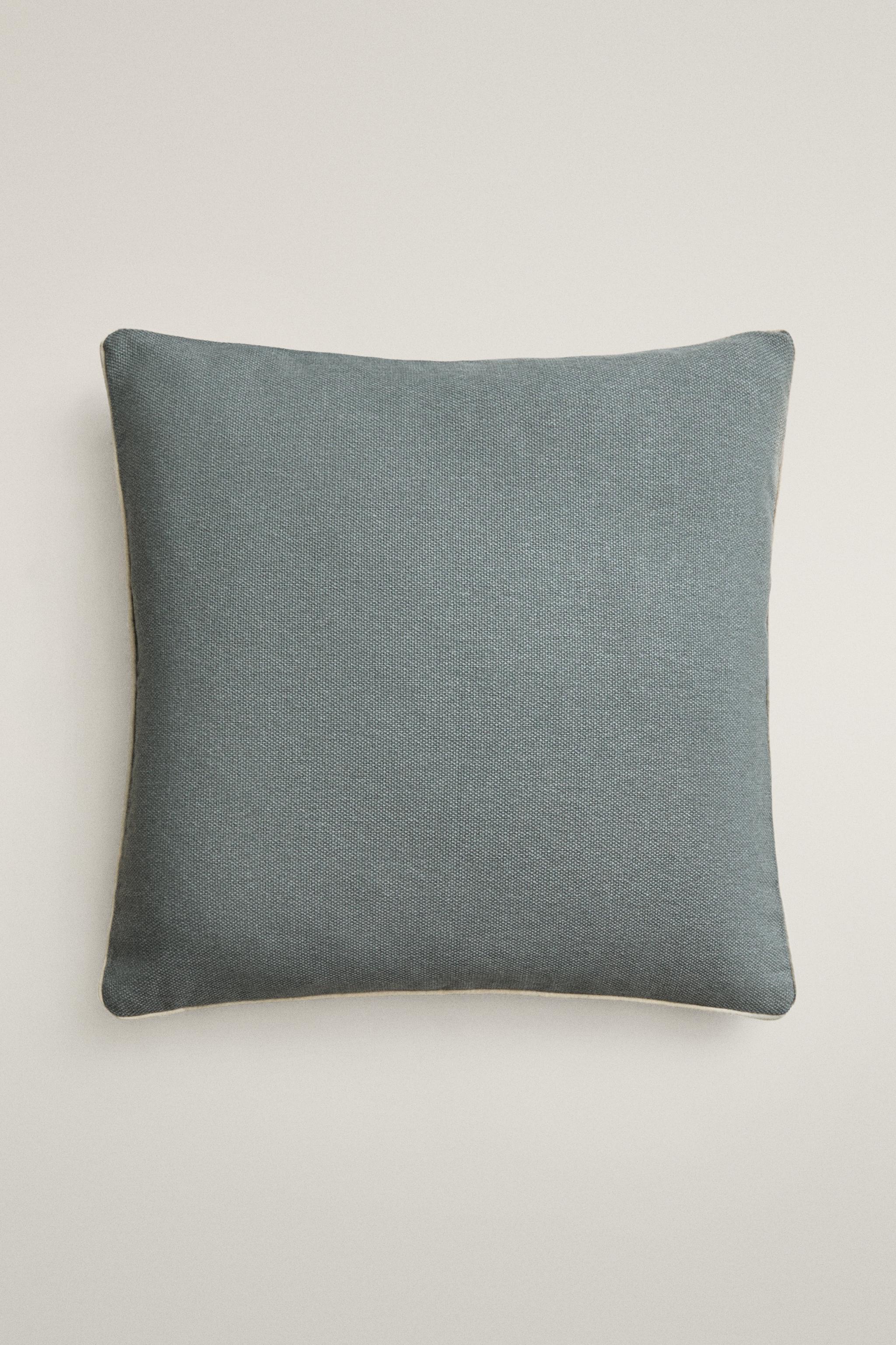 PIPING THROW PILLOW COVER — Gray / Blue