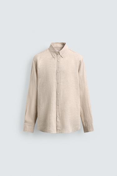 100% LINEN REGULAR FIT SHIRT - Light beige by Zara