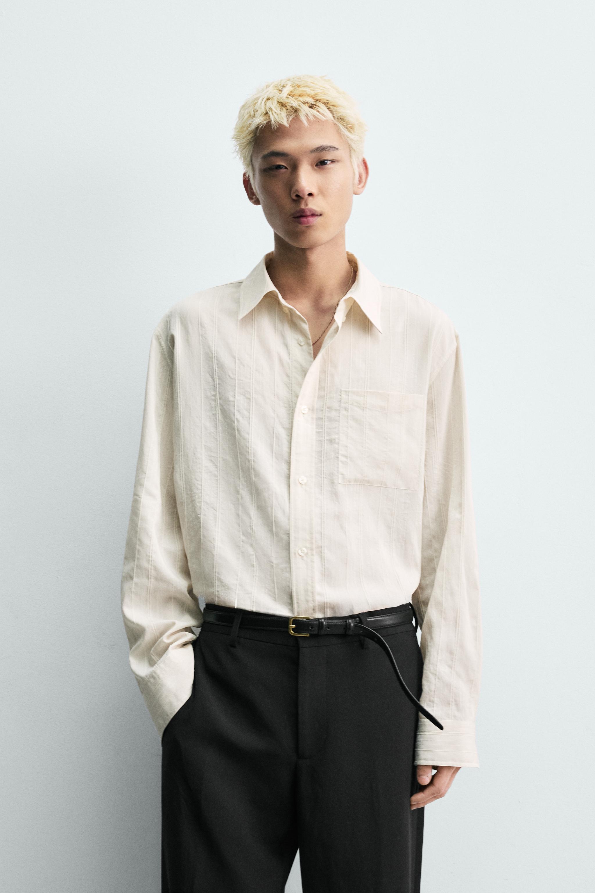 ストライプ柄ジャカードシャツ - オフホワイト | ZARA Japan / 日本
