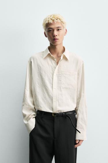 STRIPED JACQUARD SHIRT - Oyster-white by Zara