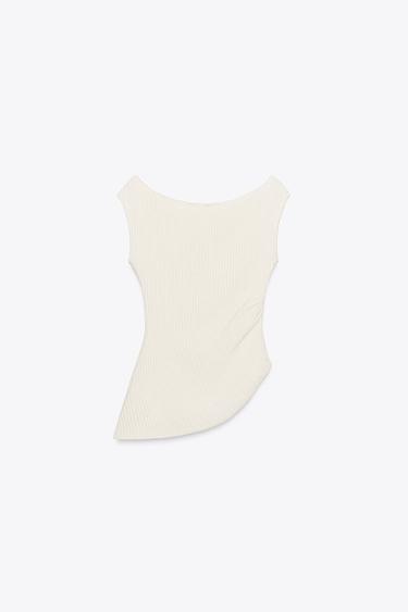 TEXTURED DRAPED TOP - Ecru by Zara