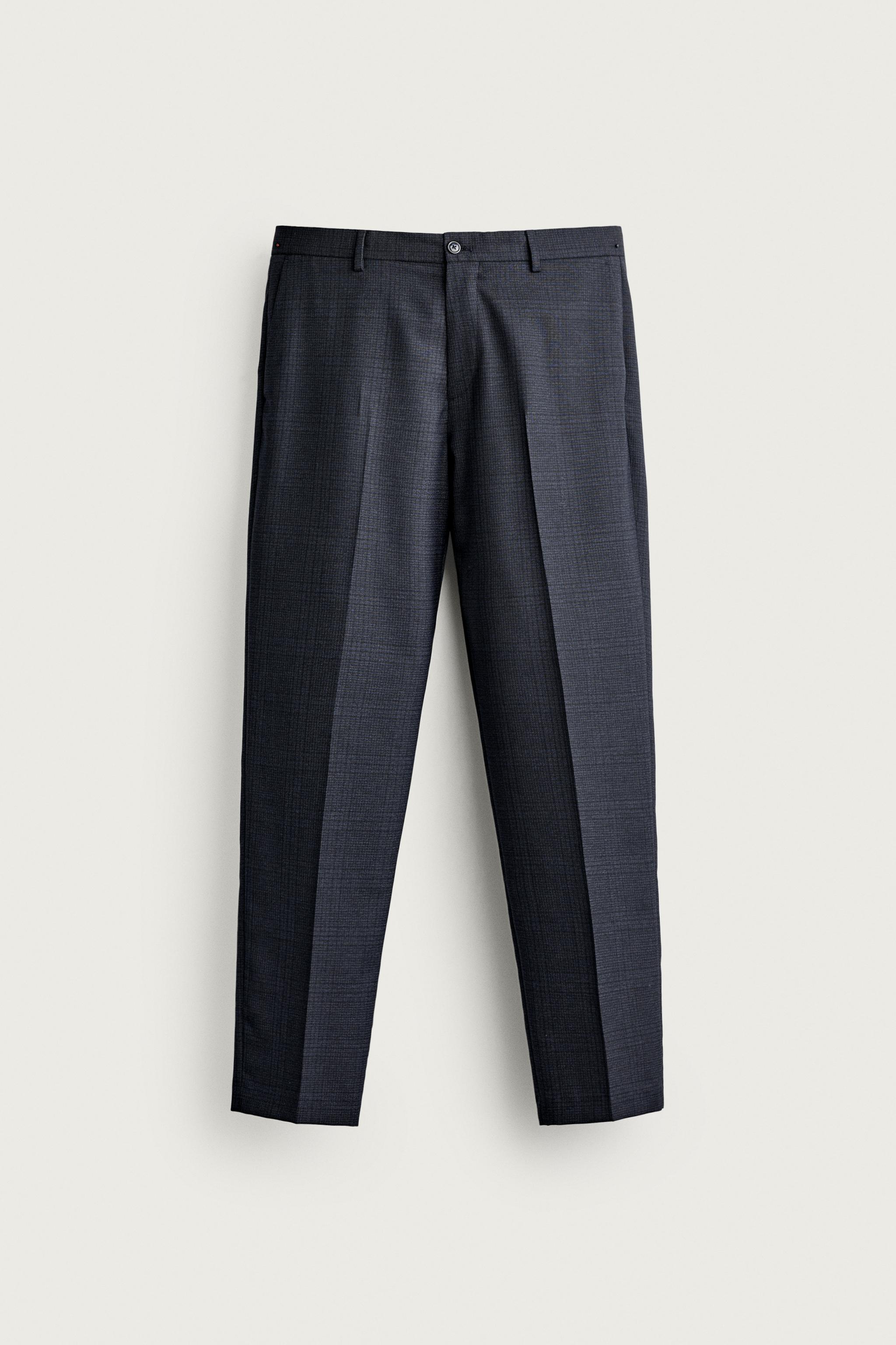 CHECKED REGULAR FIT SUIT TROUSERS — Blue