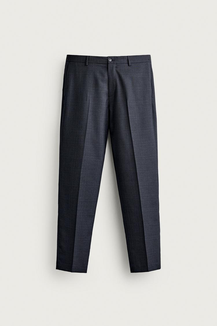 REGULAR FIT PLAID SUIT PANTS — Blue