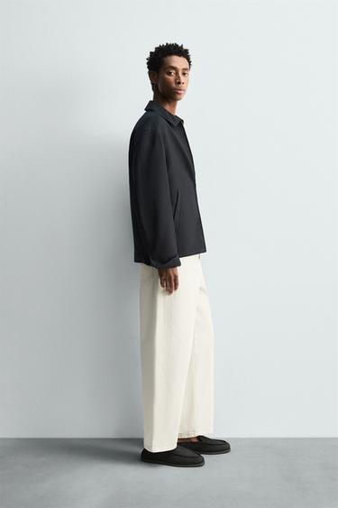 WOOL ZIP-UP OVERSHIRT - Navy blue by Zara - Image 3