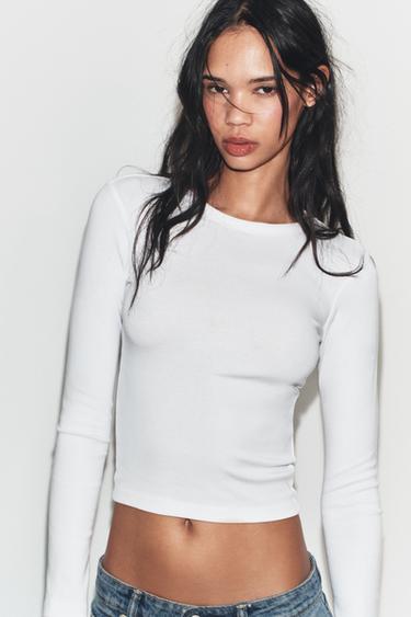 T-SHIRT À MANCHES LONGUES - Blanc de Zara