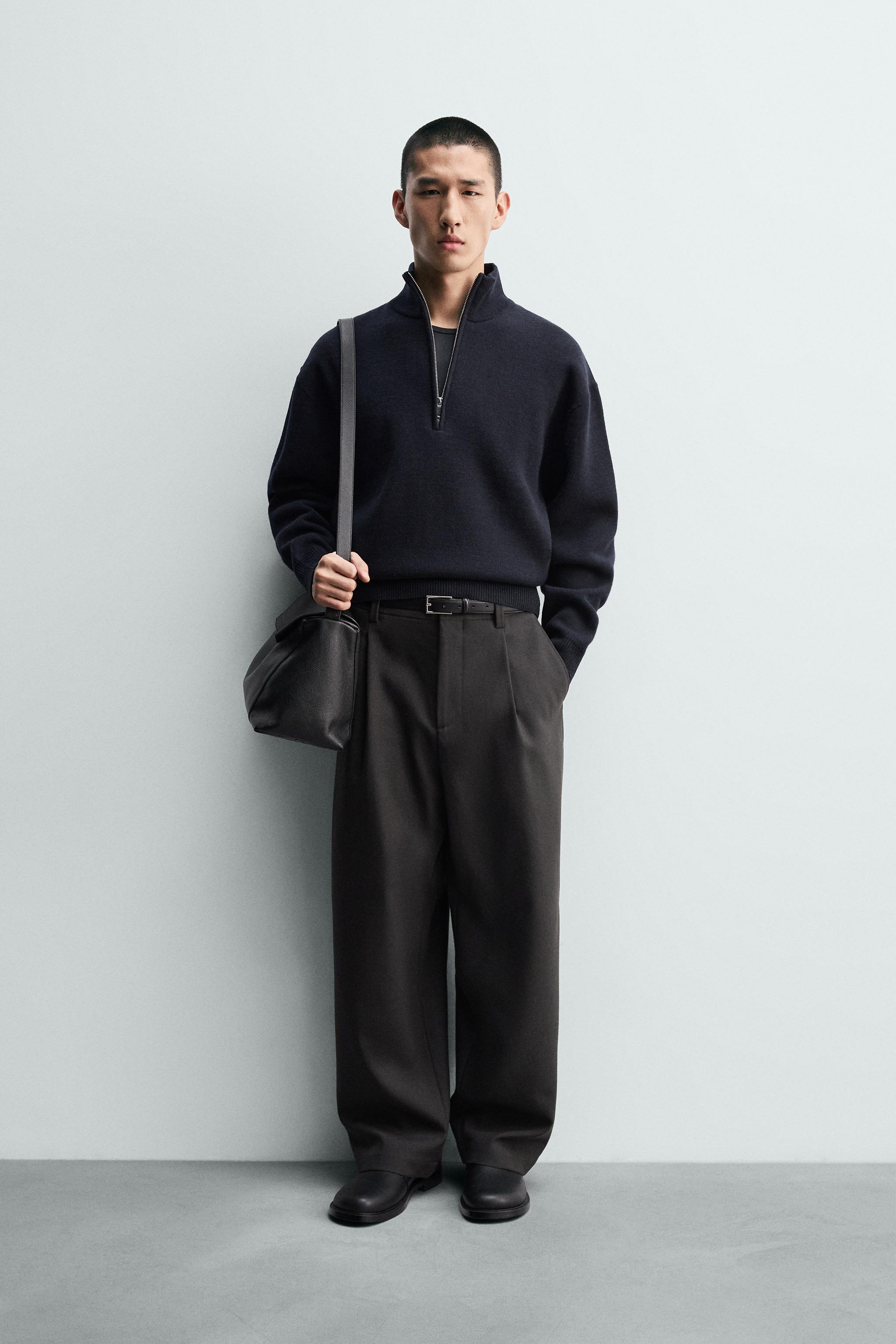 SUÉTER COM GOLA E ZÍPER - Azul-marinho-escuro | ZARA Brasil