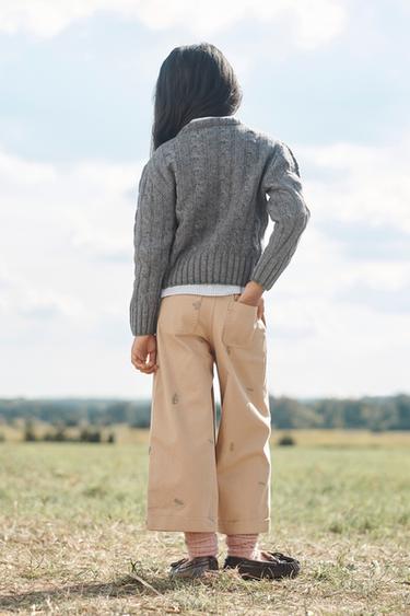 LIMITED EDITION STRAIGHT TROUSERS WITH EMBROIDERED INSECTS - Beige by Zara - Image 1
