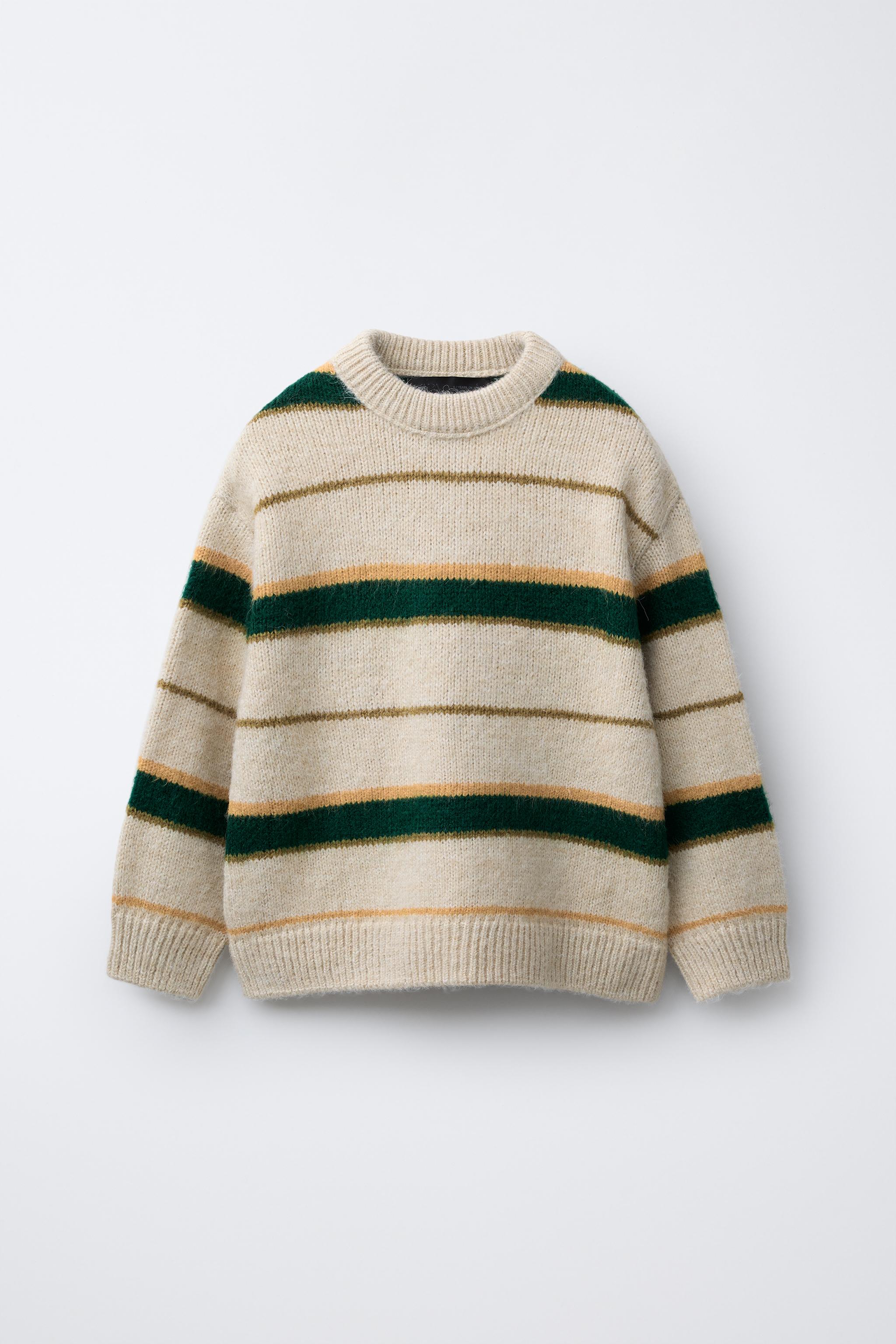 ストライプ柄ニットセーター - ベージュ/グリーン | ZARA Japan