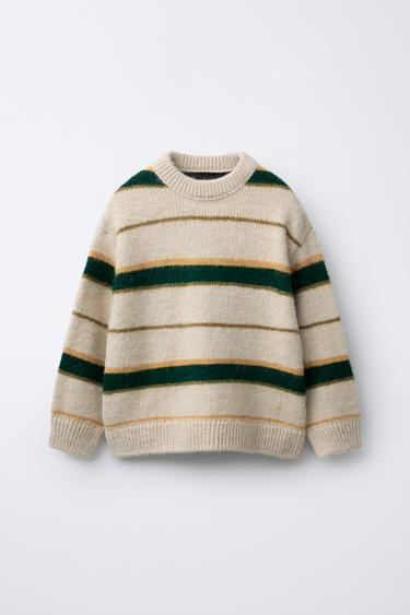 STRIPED KNIT SWEATER - Beige / Green by Zara - Image 0
