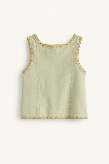 LIMITED EDITION KNIT TOP WITH CONTRAST EMBROIDERY - Sea green by Zara - Image 3