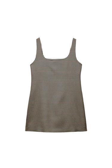 Zara PLAID MINI DRESS ZW COLLECTION - Beige-brown