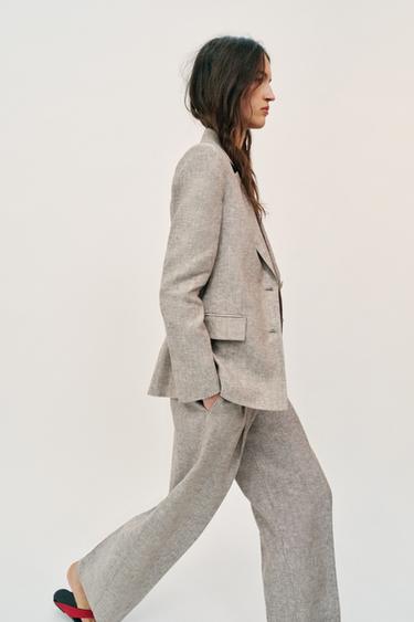 PANTALON DROIT 100 % LIN - Sable / Chiné de Zara - Image 5