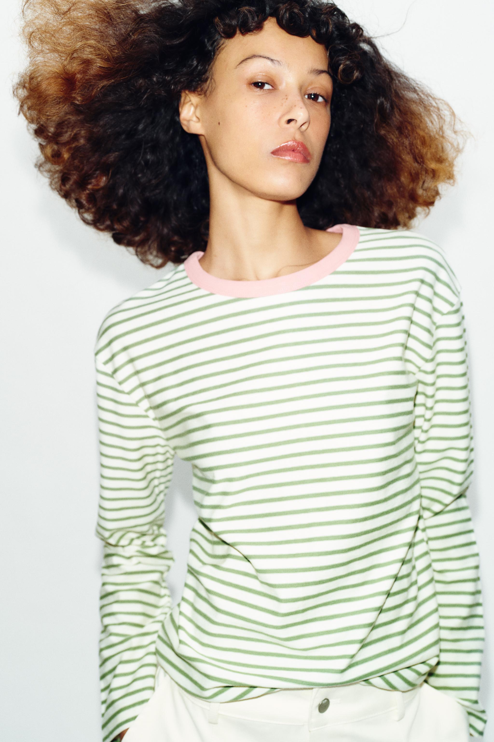 Zara UZUN KOLLU ÇİZGİLİ T-SHIRT görsel 2