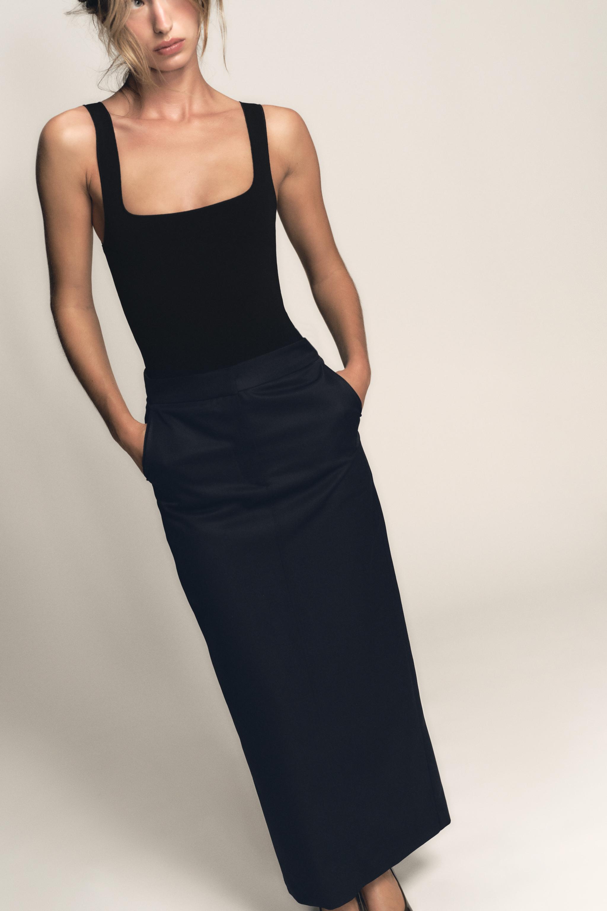 Navy blue calf length pencil skirt best sale