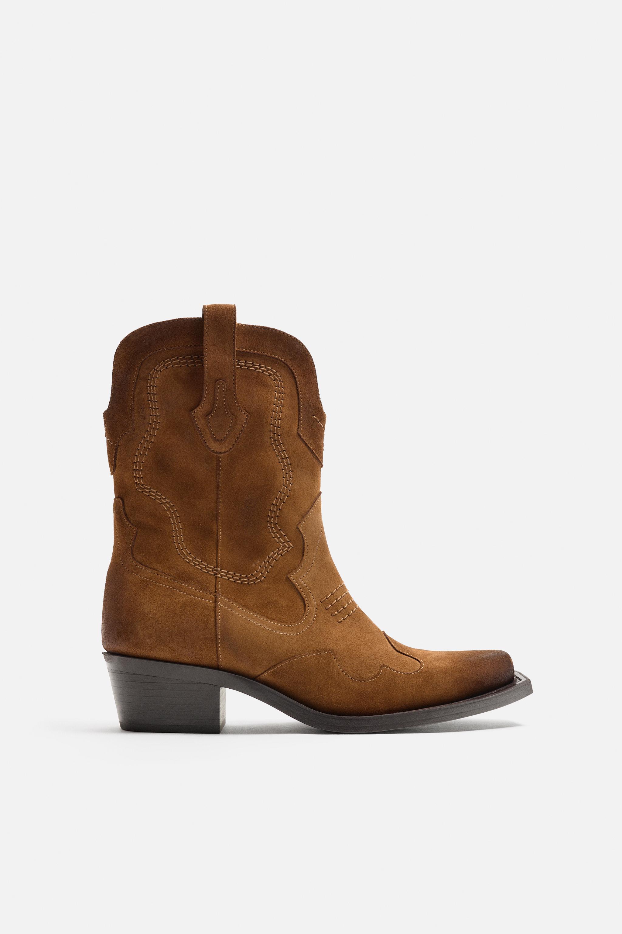 Calzado Zara Botines Cowboy Mujer BOTA COWBOY PIEL Beige ZARA España
