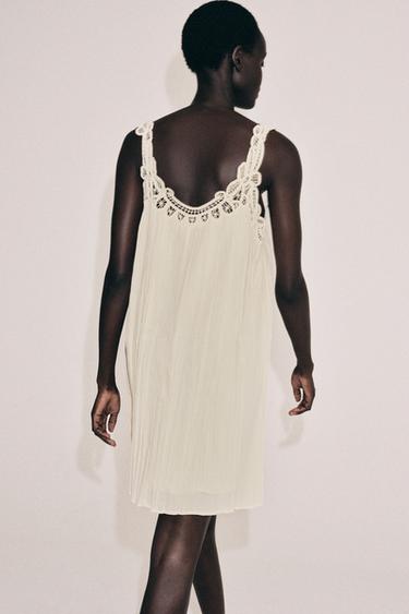 ROBE BRODÉE À BRETELLES ZW COLLECTION - Écru de Zara - Image 4